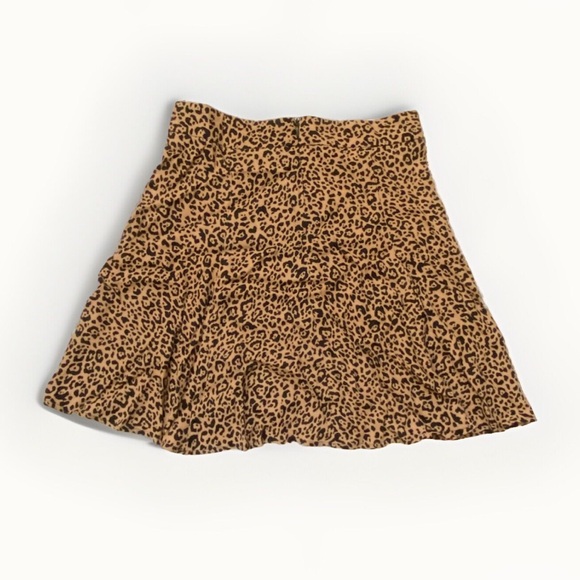 REFORMATION BROWN BLACK BENGAL FLOUNCE LEOPARD PRINT CREPE MINI SKIRT - Picture 2 of 7